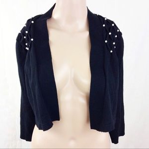 Calvin Klein Open Cropped Cardigan Pearl Detail